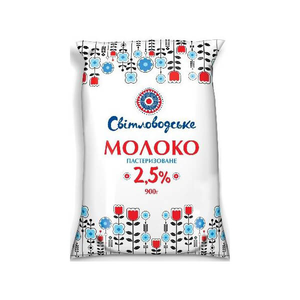 Молоко коров'яче СВІТЛОВОДСЬКЕ, пастеризоване, 2,5%, 900г